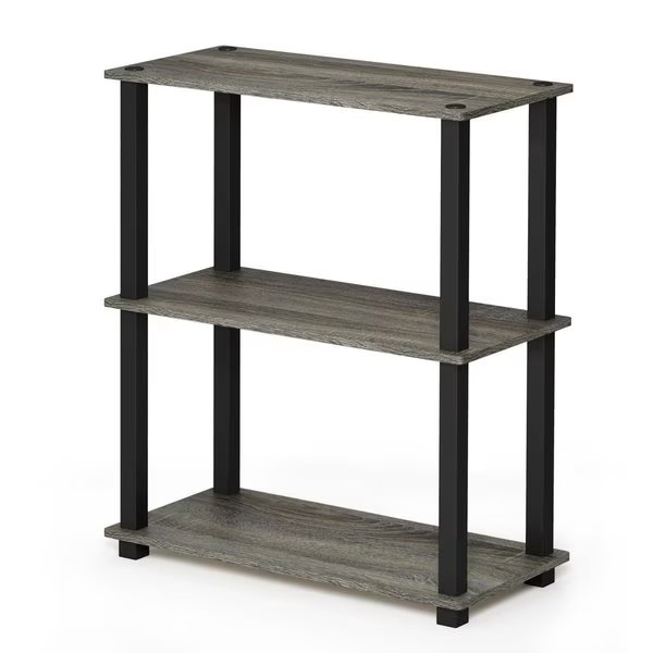 18025GYW-BK Turn-S-Tube 3-Tier Compact Multipurpose Shelf Display Rack with Square Tube - French Oak Grey & Black, Highkey, Mfr#: LR1596024